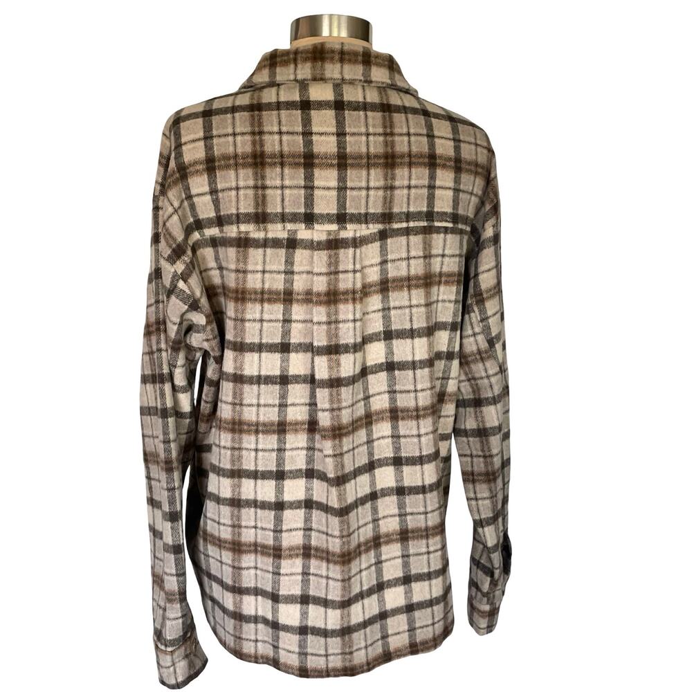 First Love Wool Blend Brown Plaid Shacket LARGE Thick Country Chores Gorpcore - Picture 4 of 9